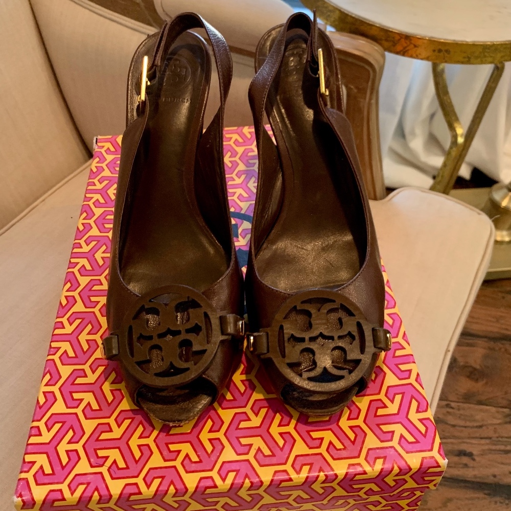 Tory Burch Peep Toe Sling Backs